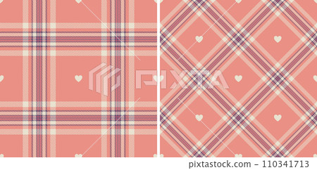 Gingham pattern with hearts. Seamless tartan vichy check plaid for gift card, wrapping paper, invitation on Valentines Day print Gingham pattern with hearts. Seamless tartan vichy check plaid for gift card, wrapping paper, invitation on Valentines Day print 110341713