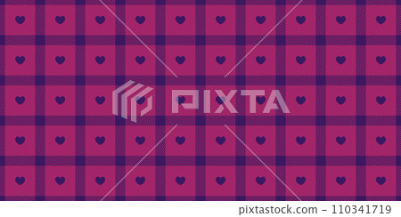 Gingham pattern with hearts. Seamless tartan vichy check plaid for gift card, wrapping paper, invitation on Valentines Day print 110341719