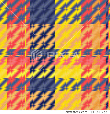Attire background textile seamless, stationary vector texture check. Chinese new year fabric tartan plaid pattern in blue and orange colors. 110341744