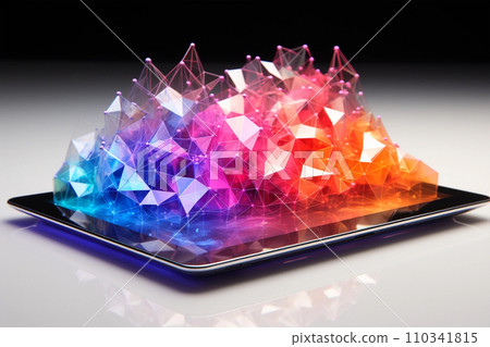 Digital tablet and geometric holographic colorful rainbow city Digital tablet and geometric holographic colorful rainbow city 110341815