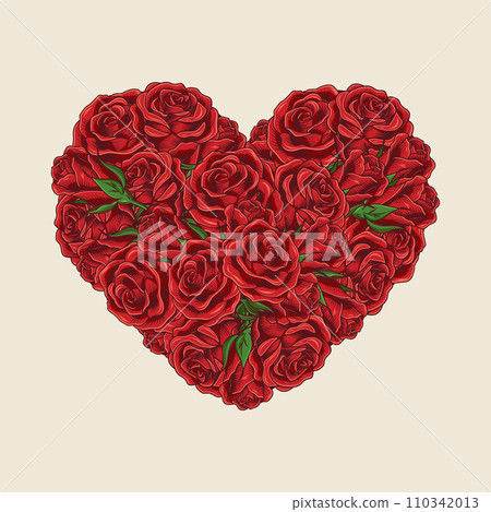 Heart shaped bouquet made of red roses on white background. Holiday design element for Happy Valentines day, Save the date greeting card, wedding, engagement event. Heart shaped bouquet made of red roses on white background. Holiday design element for Happy Valentines day, Save the date greeting card, wedding, engagement event. 110342013