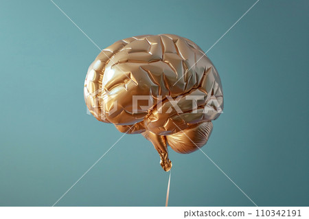 Brain shaped inflated helium balloon. Inspiration and new ideas concept. Thinking positive, mental health, party, education, imagination and creativity, relaxation, communication, psychology theme 110342191