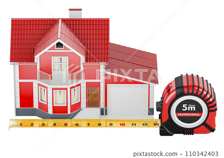 House with measuring tape. Home repair service, concept. 3D rendering 110342403