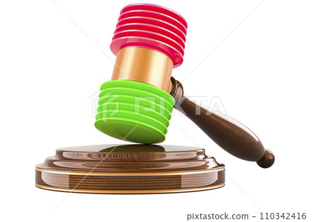 Wooden gavel with squeaking hammer pounding toy, 3D rendering 110342416
