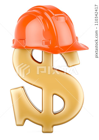 Dollar with hard hat, 3D rendering 110342417