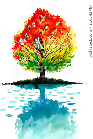 Autumn tree. Hand-drawn watercolor sketch Autumn tree. Hand-drawn watercolor sketch 110342467
