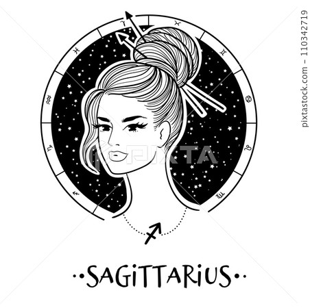 Sagittarius zodiac sign line art 110342719