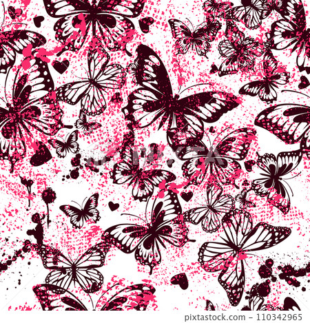 Seamless pattern purple butterflies. hand drawing. Not AI, Vector illustration Seamless pattern purple butterflies. hand drawing. Not AI, Vector illustration 110342965