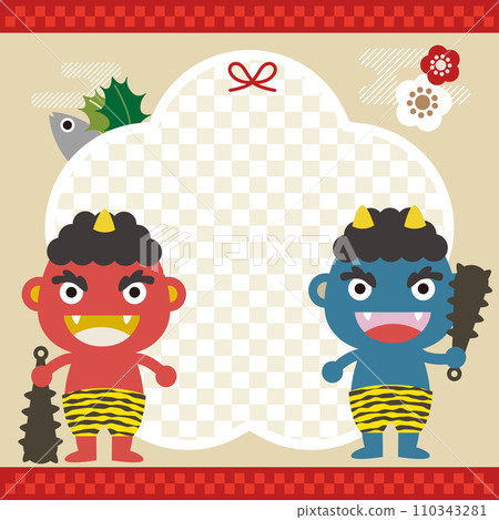 節分可愛的紅惡魔和藍色惡魔橫幅素材mashikaku 110343281