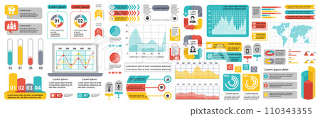 Mega set of infographic elements data visualization vector design template. Can be used for steps, options, business process, workflow, diagram, flowchart, timeline, marketing. Bundle info graphics. 110343355