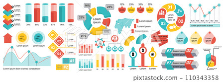 Mega set of infographic elements data visualization vector design template. Can be used for steps, options, business process, workflow, diagram, flowchart, timeline, marketing. Bundle info graphics. 110343358