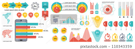 Mega set of infographic elements data visualization vector design template. Can be used for steps, options, business process, workflow, diagram, flowchart, timeline, marketing. Bundle info graphics. 110343359