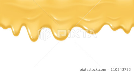 Realistic melted cheese. Hot cheeses flowing liquid, ghee thick mayonnaise drip cream syrup spilling cheeseoil fondue or tasty pizza melt cheddar border nowaday vector illustration Realistic melted cheese. Hot cheeses flowing liquid, ghee thick mayonnaise drip cream syrup spilling cheeseoil fondue or tasty pizza melt cheddar border nowaday vector illustration 110343753