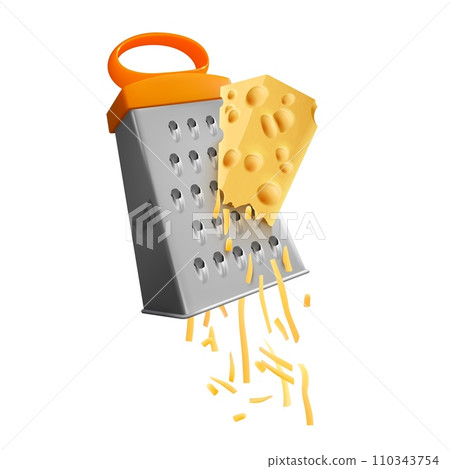 Grated cheese. Cheeses piece grate rasp on kitchen metal grater, shredded parmesan in sharp grating slicer cutting rub cheesy pieces cook recipe concept nowaday vector illustration Grated cheese. Cheeses piece grate rasp on kitchen metal grater, shredded parmesan in sharp grating slicer cutting rub cheesy pieces cook recipe concept nowaday vector illustration 110343754