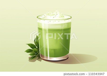 Matcha latte in a glass cup, green background Matcha latte in a glass cup, green background 110343947