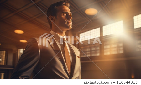 AI-generated content. Portrait of a smiling young businessman. Neural network AI generated art 110344315