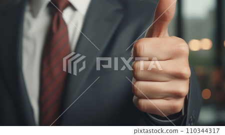 AI-generated content. Successful businessman showing like with fingers. Neural network AI generated art 110344317