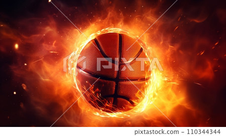 AI-generated content. Burning Basketball Ball, Fireball Wallpaper. Neural network AI generated art 110344344