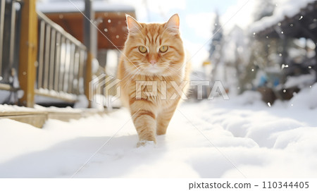AI-generated content. red cat walks in winter. Neural network AI generated art AI-generated content. red cat walks in winter. Neural network AI generated art 110344405