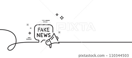 Fake news line icon. Continuous one line with curl. Propaganda conspiracy chat sign. Wrong truth megaphone symbol. Fake news single outline ribbon. Loop curve pattern. Vector 110344503