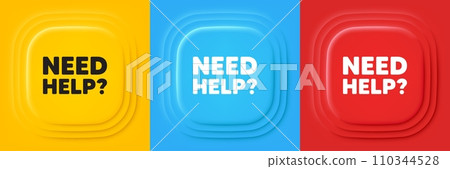 Need help tag. Neumorphic offer banners. Support service sign. Faq information symbol. Need help podium background. Product infographics. Vector 110344528