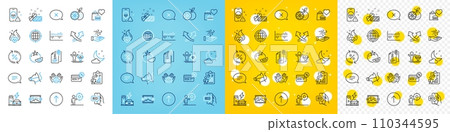 Vector icons set of Intersection arrows, Present and Builders union line icons pack for web with Food donation, Dog leash, Night weather outline icon. Loan percent, Charging station. Vector 110344595