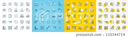 Vector icons set of Ethics, Timer and Green energy line icons pack for web with Artificial intelligence, Currency exchange, Confirmed outline icon. Flash memory, Consult, Education pictogram. Vector 110344719