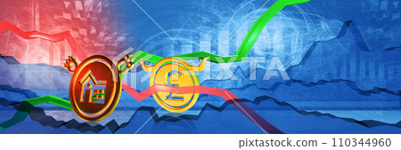 home price decrease in gbp. real estate stability or boom in united kingdom. 3D illustration of housing market trend. affordable cost of property concept home price decrease in gbp. real estate stability or boom in united kingdom. 3D illustration of housing market trend. affordable cost of property concept 110344960