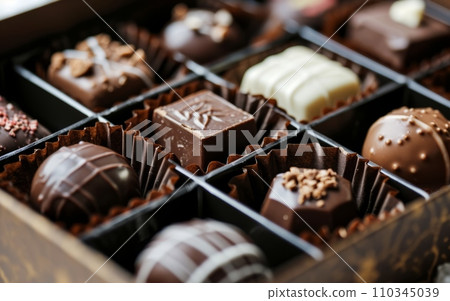Assorted chocolates in a luxury box. Chocolate Day Assorted chocolates in a luxury box. Chocolate Day 110345039