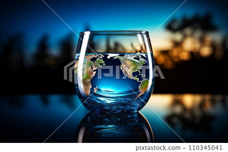 World Water Day.Glass of water with planet earth on dark background. World Water Day.Glass of water with planet earth on dark background. 110345041