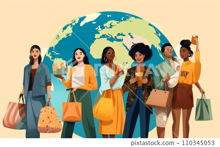 People with shopping bags, symbolizing global consumer rights. World Consumer Rights Day (15 March) 110345053