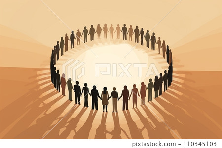 Conceptual business illustration of a group of people forming a circle Conceptual business illustration of a group of people forming a circle 110345103