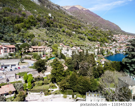 Aerial drone photo of iconic small port and fishing village boats 110345320