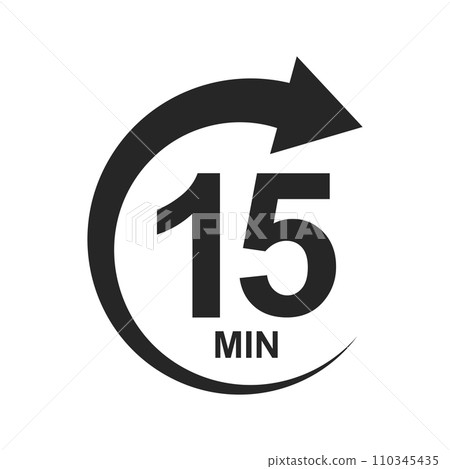 15 min countdawn sign. Fifteen minutes icon with round arrow. Stopwatch symbol. Sport or cooking timer isolated on white background. Delivery, deadline, duration pictogram 15 min countdawn sign. Fifteen minutes icon with round arrow. Stopwatch symbol. Sport or cooking timer isolated on white background. Delivery, deadline, duration pictogram 110345435