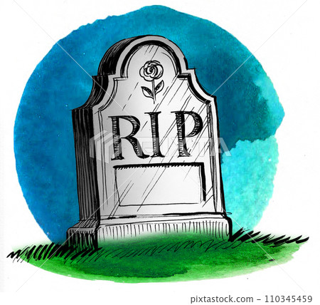 Tomb stone. Hand-drawn ink and watercolor sketch Tomb stone. Hand-drawn ink and watercolor sketch 110345459