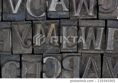 Antique vintage movable type alphabet set. 110345805