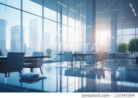 AI-generated content. Interior of a modern office building. Blurred abstract background. 110345994