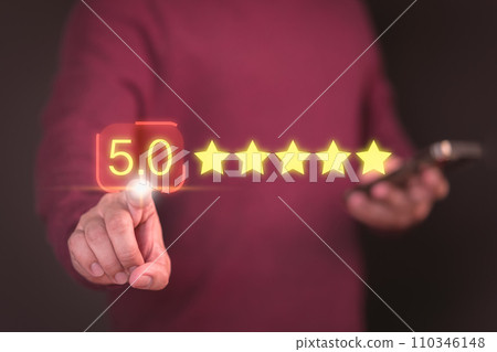 Customer give point 5 stars icon for feedback review satisfaction service opinion and testimonial 110346148