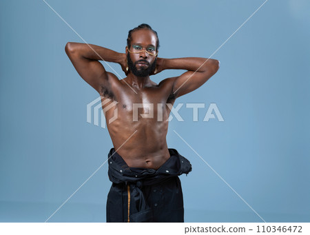 Confident shirtless african-american gay with Confident shirtless african-american gay with 110346472