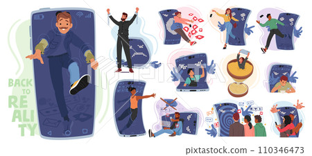 Enslaved By Screens, Characters With Cellphone Addiction Are Lost In A Virtual World, Oblivious To Reality 110346473