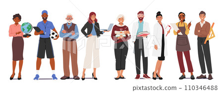 Dedicated Teachers Stand In A Row, Each An Inspiring Beacon Of Knowledge And Guidance, Ready To Shape The Minds 110346488