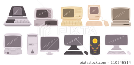 From Ancient Machines To Modern Devices, Computer Evolution Spans Decades, Advancing Through Generations, Vector Set 110346514