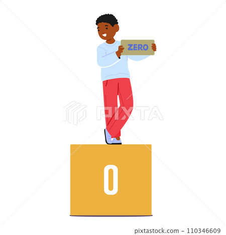 Cheerful Child Holding Number Zero Representing Early Math Learning And Numeracy Development, Vector Illustration 110346609