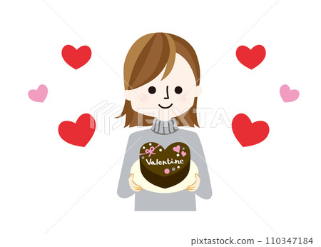 Illustration of a woman giving a Valentine's gift 110347184