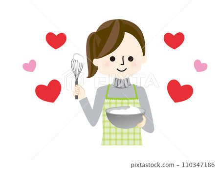 Illustration of a woman enjoying cooking Illustration of a woman enjoying cooking 110347186