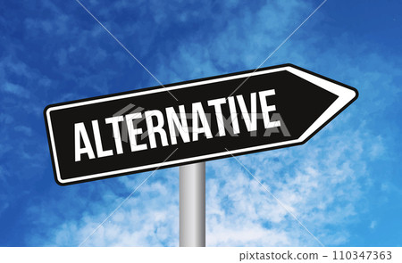 Alternative road sign on sky background 110347363