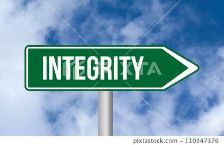 Integrity road sign on cloudy sky background 110347376