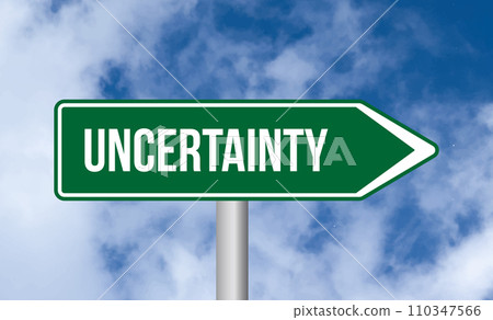 Uncertainty road sign on cloudy sky background 110347566