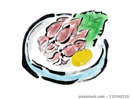 Japanese-style hand-drawn illustration of firefly squid with vinegar miso sauce 110348520