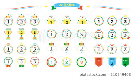 Ranking Icon Variation Pop Colorful Medal Laurel Laurel Wreath Crown Set 110349408